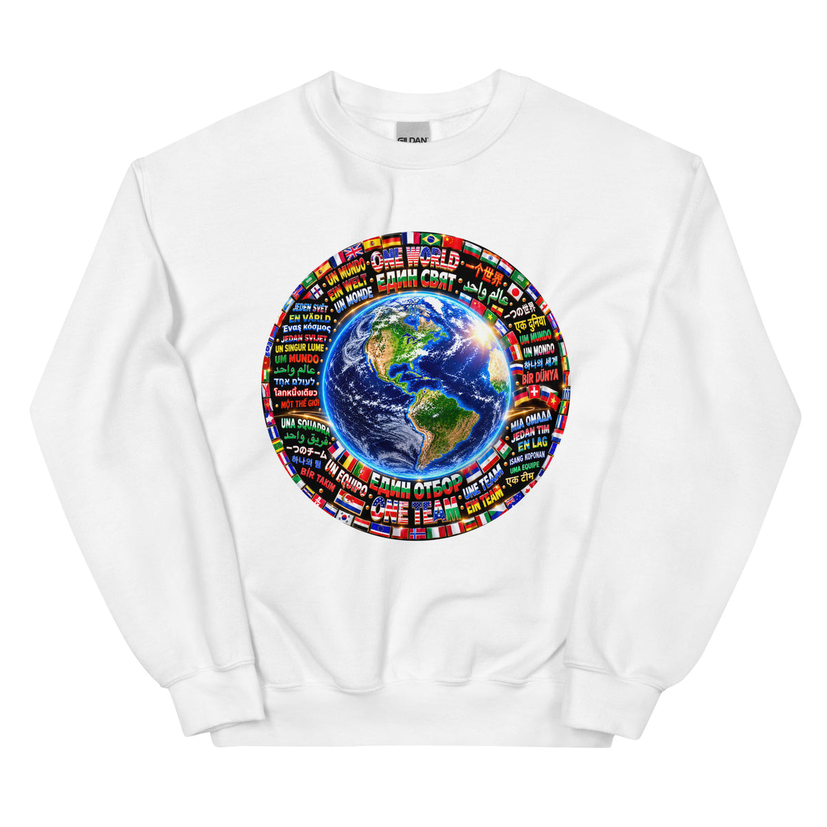 ONE WORLD • ONE TEAM Sweatshirt – Farbe Weiß, Vorderansicht