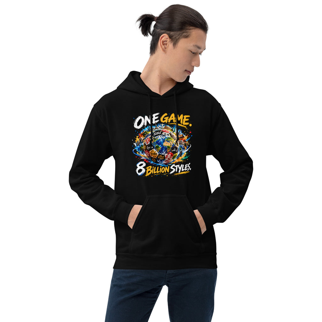 Unisex φούτερ με κουκούλα ONE GAME. 8 BILLION STYLES. – σε μαύρο, σε άνδρα μοντέλο