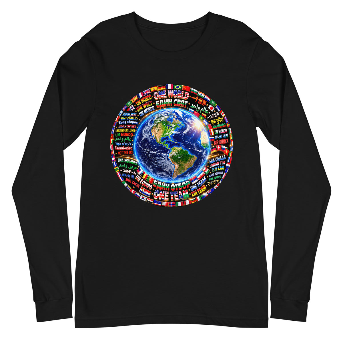 Camiseta de manga larga ONE WORLD • ONE TEAM – color negro, vista frontal