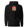 Sudadera con capucha ESPAÑA – Sol, Mar y Sierra: ilustración con monumentos, mar y sol en rojo y amarillo