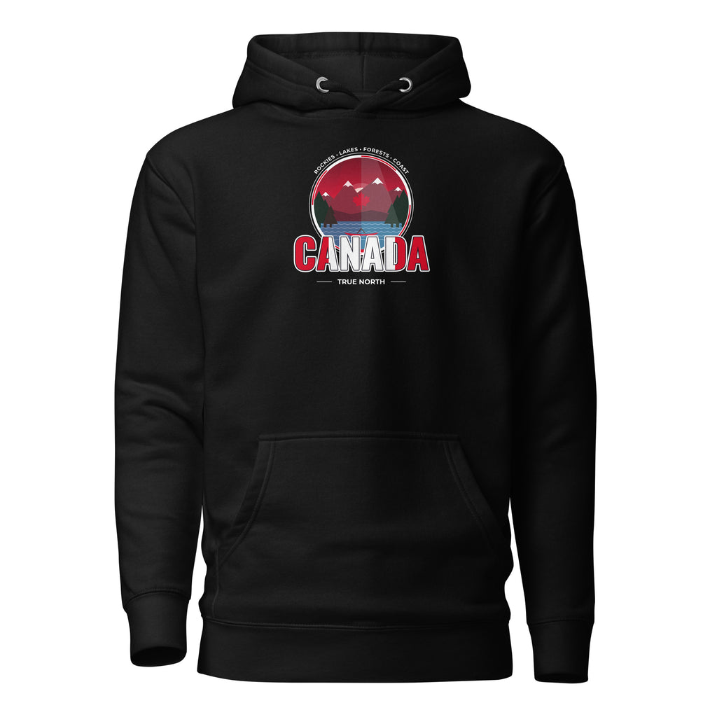 CANADA Hoodie – Rockies, Lakes & Maple Forests, front view