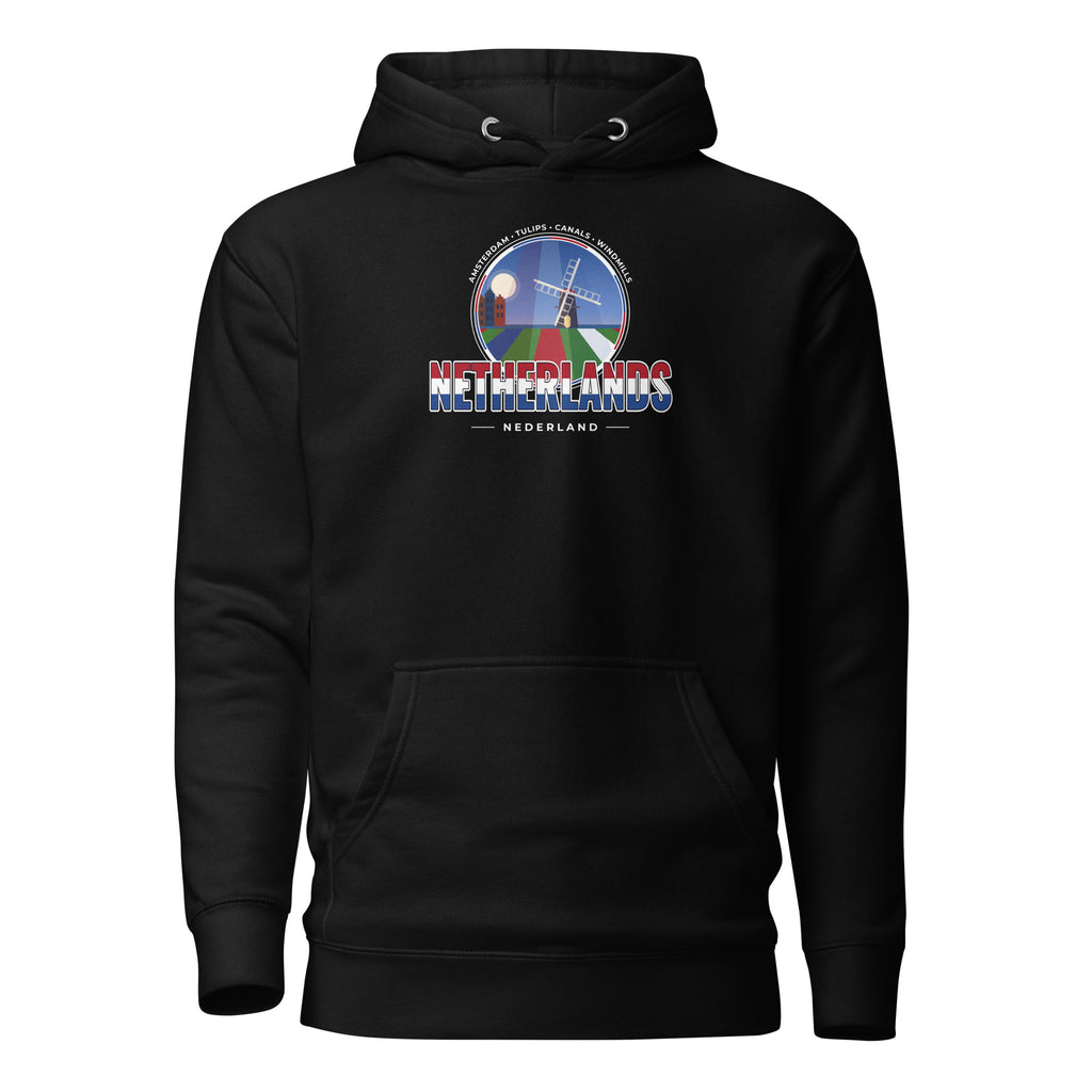 Hoodie NEDERLAND – Grachten, Molens & Tulpen, vooraanzicht