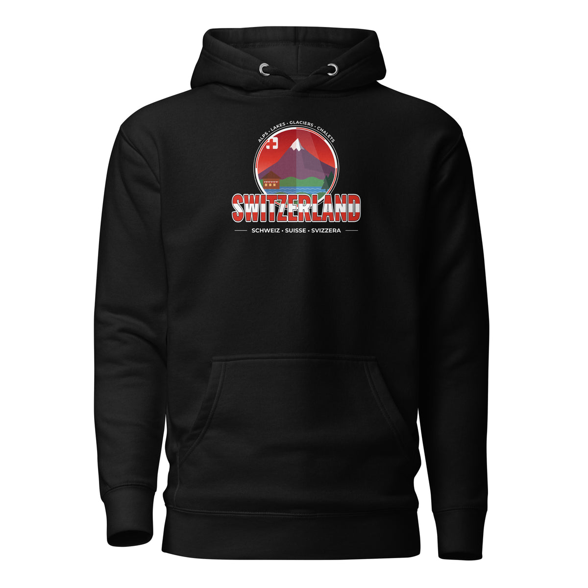 Hoodie SCHWEIZ – Alpen, Seen & Matterhorn, Vorderansicht