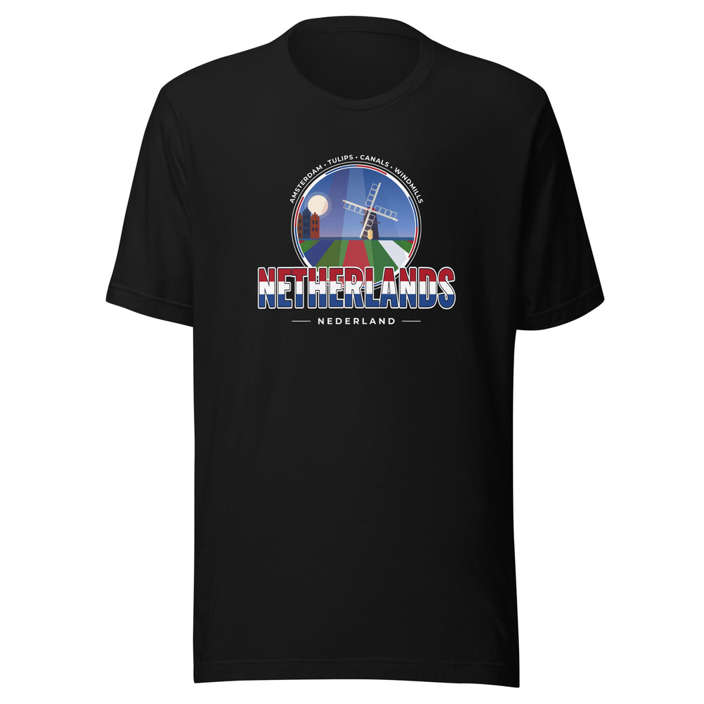 T-shirt NEDERLAND – Grachten, Molens & Tulpen, vooraanzicht