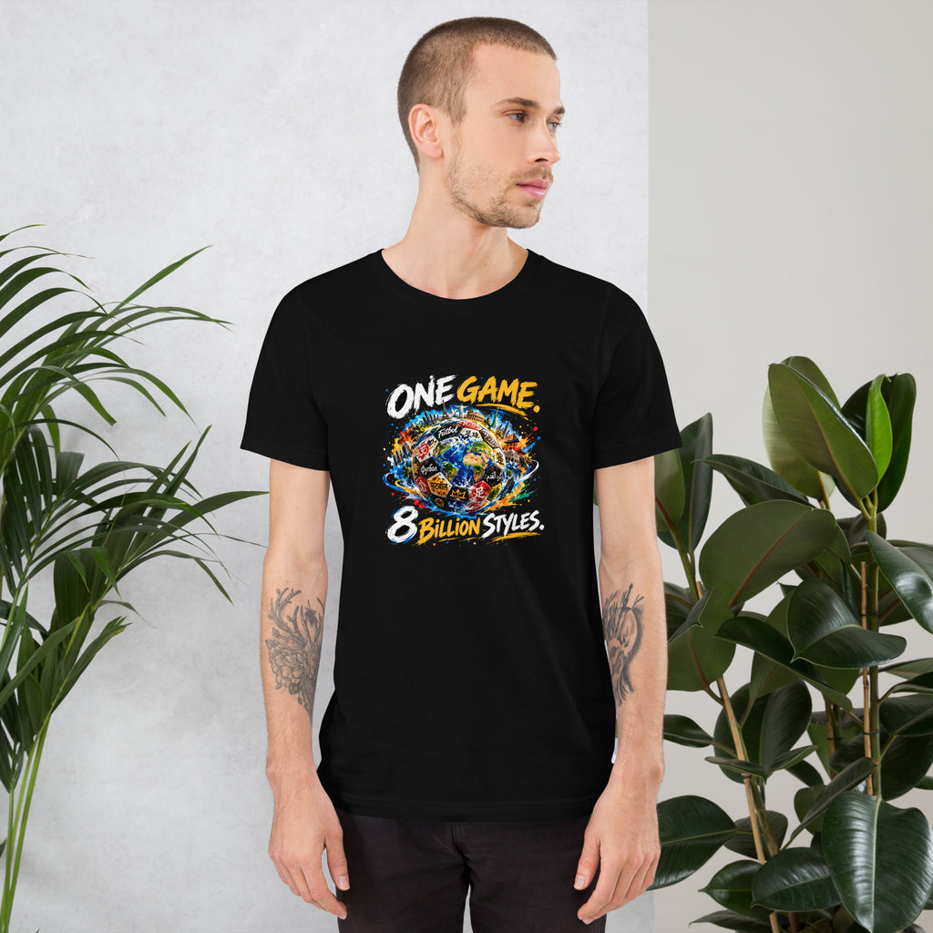 Bluzë unisex ONE GAME. 8 BILLION STYLES. – e zezë, e veshur nga një burrë