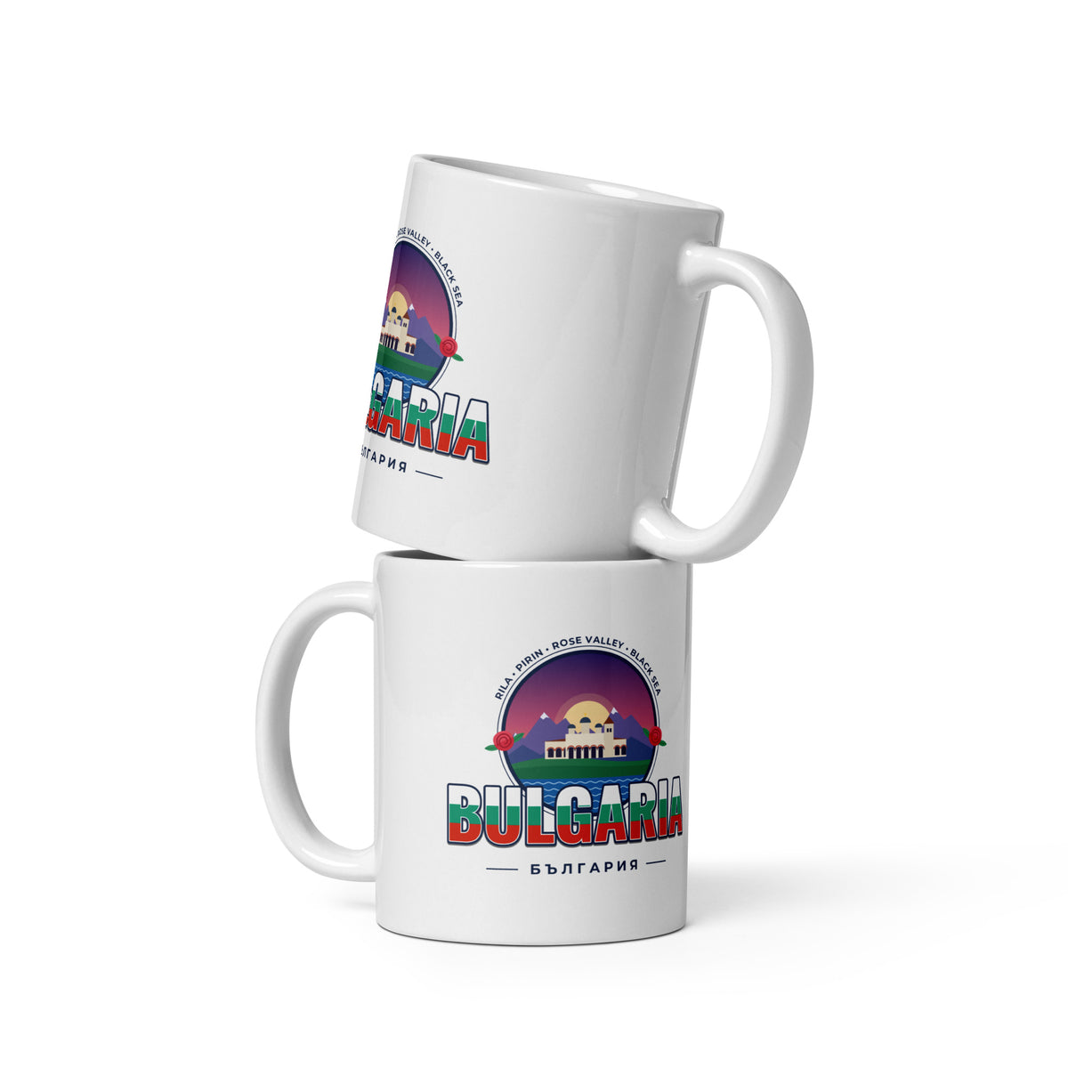 BULGARIA Travel Mug 11oz – Rila mountains, monastery, Rose Valley roses & Black Sea