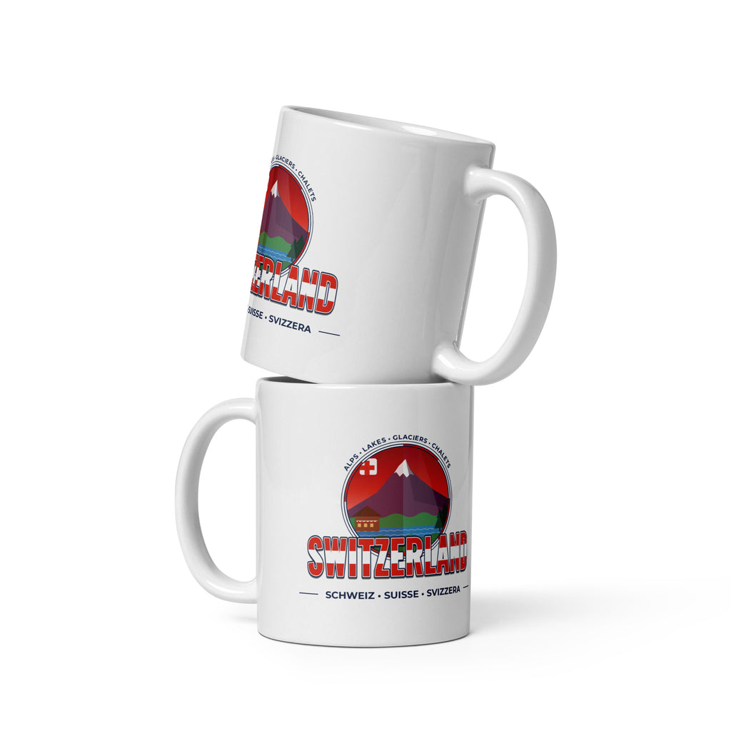 Tasse SCHWEIZ – Alpen, Seen & Matterhorn, zwei Tassen mit Illustration von Alpengipfel und Bergsee