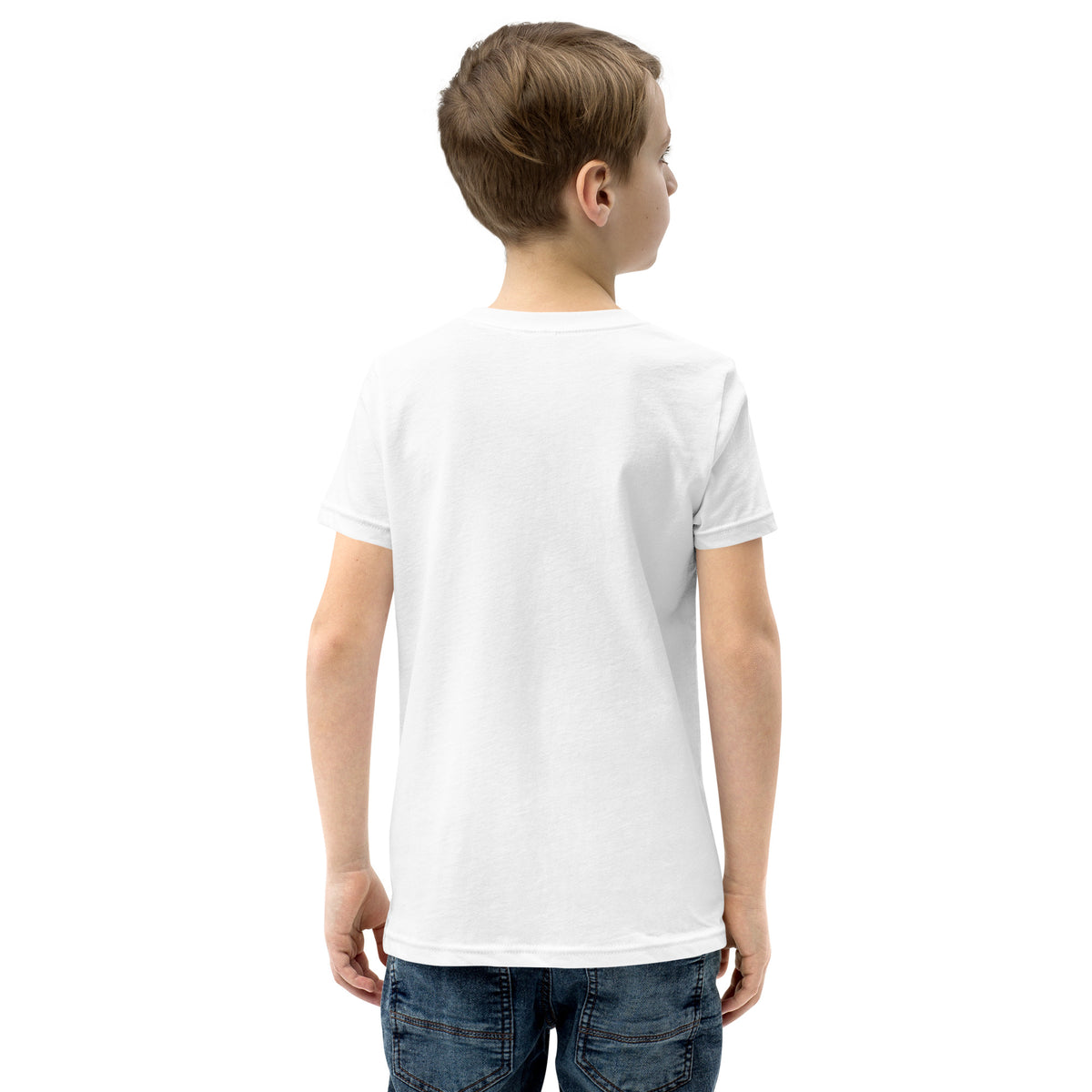 Camiseta infantil ONE WORLD • ONE TEAM – color blanco, vista trasera (con modelo)